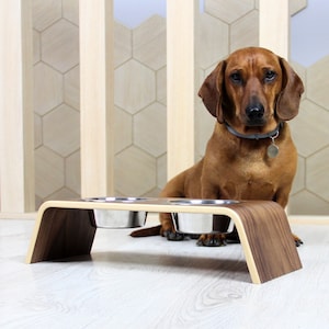 Personalized Walnut Pet Feeder: Elevated Dog Bowl Stand
