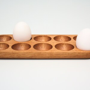 Oak wood egg holder for 10 eggs - farmhouse-inspired and practical storage solution