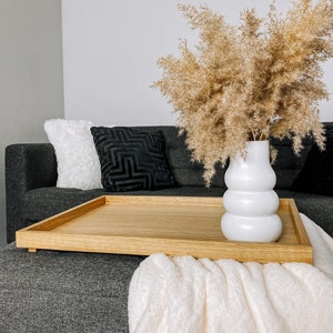 Large Oak Wood Ottoman Tray. Breakfast in Bed Serving Tray for Coffee table.