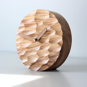 Wood desk clock with beautifully carved texture design, adding an elegant and artistic touch to your workspace