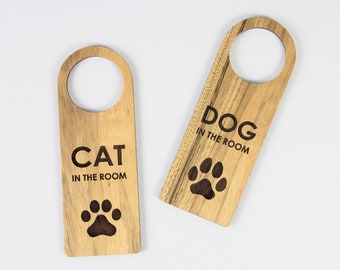 Wooden Door Hanger Sign for dogs Door sign for cats. Door knob sign.