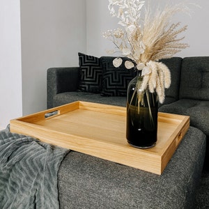 Large Ottoman Tray with Handles. Oversized Oak Wood Serving Tray for Home and Gifts