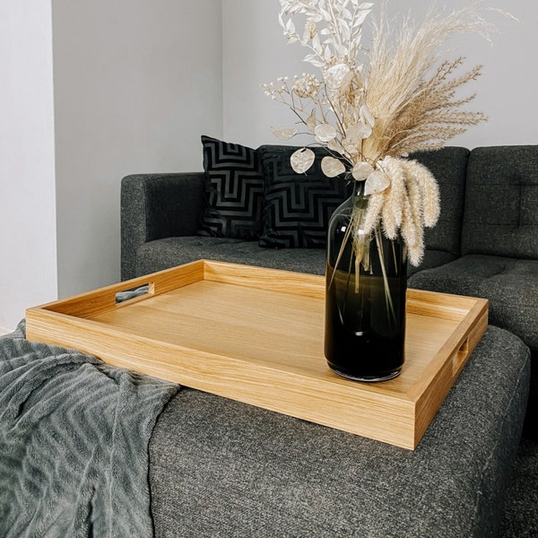 Large serving tray Oversized ottoman tray with handles. Large ottoman tray Oak wood tray. Home gift