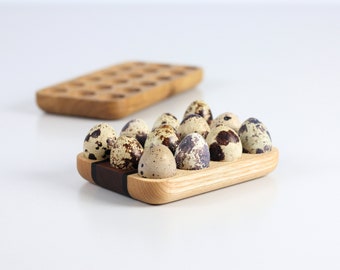 Porta huevos de codorniz de madera. Bandeja de almacenamiento para encimera de cocina.