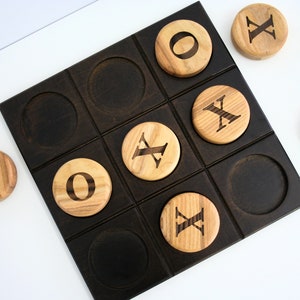 Tic tac toe board game Wooden games. Wood tic tac toe family game night Modern tabletop game image 1