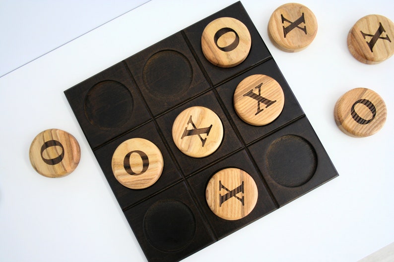 Tic tac toe board game Wooden games. Wood tic tac toe family game night Modern tabletop game image 1