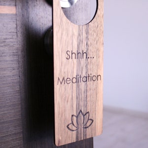 Door Hanger Yoga studio decor Meditation sign. Wooden door hanger. Door knob sign. image 2