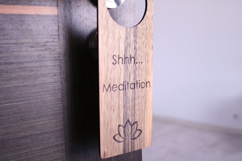 Door Hanger Yoga studio decor Meditation sign. Wooden door hanger. Door knob sign. image 2