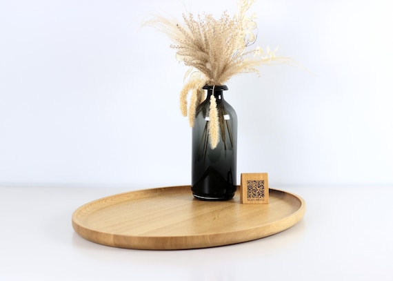 Wooden Coffee table Ottoman Tray. Large Oval serving tray. Cozy home decor gift.