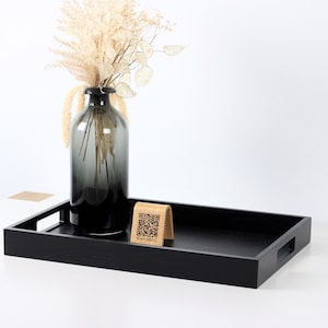 Wood serving tray Ottoman tray with handles. Black wooden design Housewarming gift for her. Breakfast tray