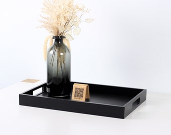 Wood serving tray Ottoman tray with handles. Black wood tray Housewarming gift