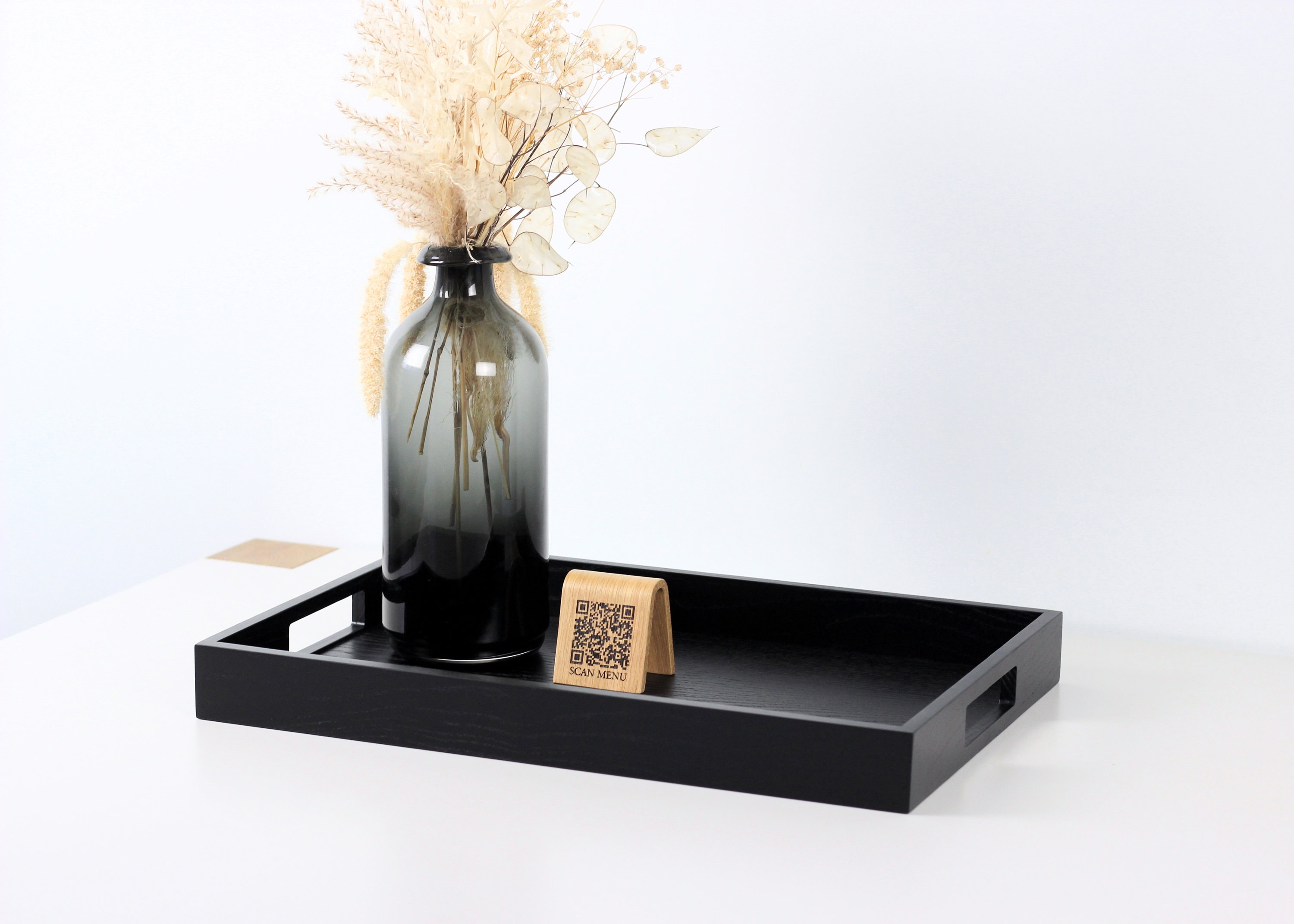 Lot De 3 Plateaux De Service Décoratifs – Noir Laqué – Paysage Arbres Vintage
