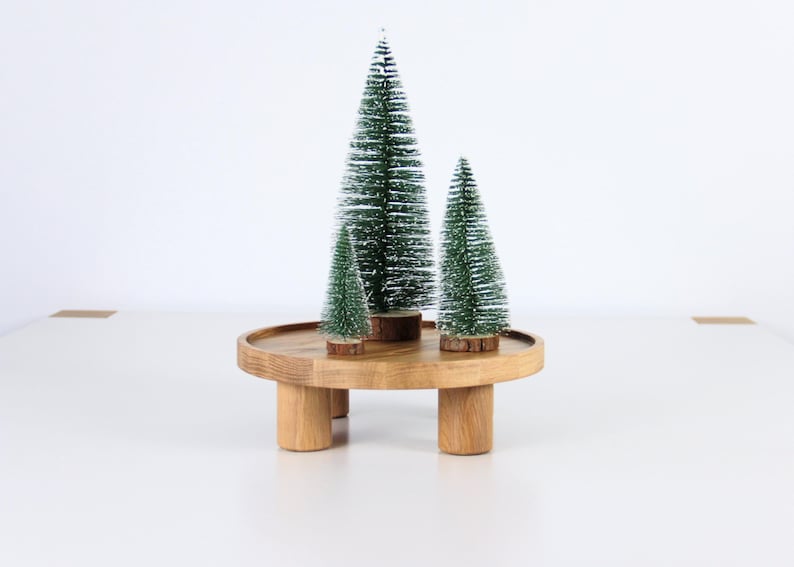 Wooden Pedestal Tray. Serving Cake Stand. Raised Oak Display for Dining & Home Decor. image 11