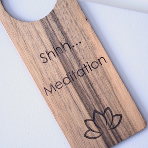 Door Hanger Yoga studio decor Meditation sign. Wooden door hanger. Door knob sign. image 3