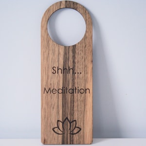 Door Hanger Yoga studio decor Meditation sign. Wooden door hanger. Door knob sign. image 4