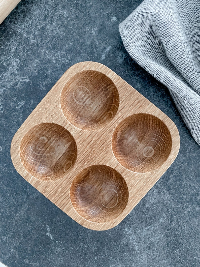 Oak wood egg holder for 4 eggs. Farmhouse Fresh Egg Storage. image 9