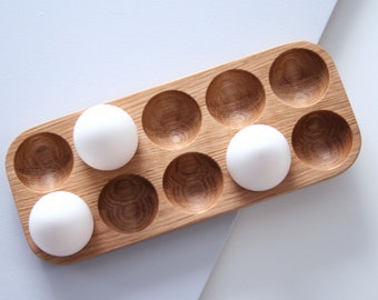 Wooden Egg Holder. Wood egg holders for 10 eggs. Oak wood Stand for Eggs. Easter egg holder. Wood egg tray.