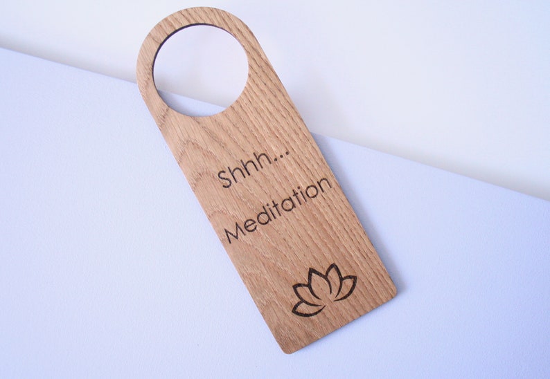 Door Hanger Yoga studio decor Meditation sign. Wooden door hanger. Door knob sign. image 10