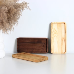 Serving platter gift. Hosting decor wooden tray for coffee table Catch all valet tray.