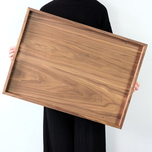 Ottoman Tray Large Serving Tray. Handmade Walnut wooden tray with handles. Coffee table Hosting decor.