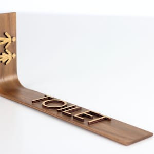 Personalized Wood Restroom Sign. Rustic Oak or Walnut Decor