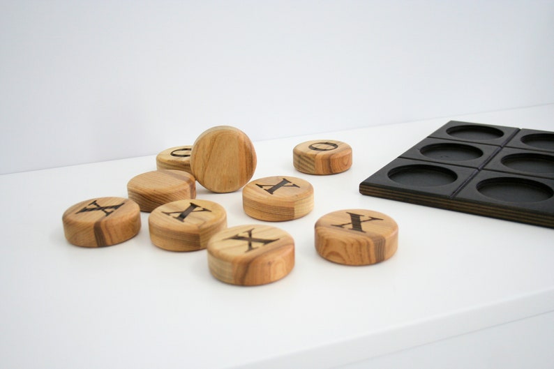 Tic tac toe board game Wooden games. Wood tic tac toe family game night Modern tabletop game image 5