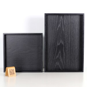 Modern black wooden rectangular serving tray with handles - decorative serving tray