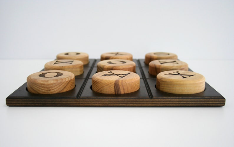 Tic tac toe board game Wooden games. Wood tic tac toe family game night Modern tabletop game image 3