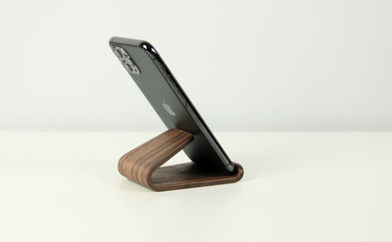 Walnut Wood Phone Holder Stand - Wall Cell Phone Stand Walnut Wood Phone Holder Stand - Wall Cell Phone Stand