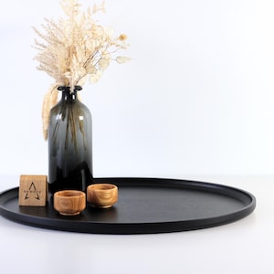 Wooden Oval Serving Tray. Black Tray for Coffee Table, Ottoman, and Entertaining.