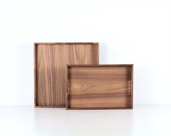 Walnut Wood Ottoman Tray with Handles. Living Room Hosting Decor tray.