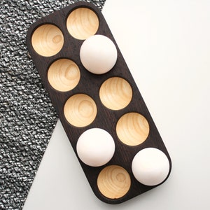 Wooden Egg Holder Tray. Unique Farmhouse Kitchen Storage for Chicken Eggs