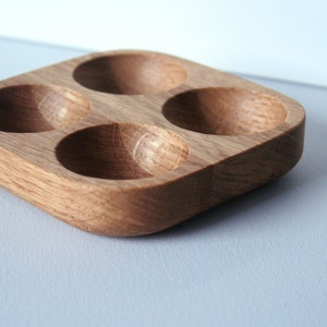 Oak wood egg holder for 4 eggs. Farmhouse Fresh Egg Storage. image 5