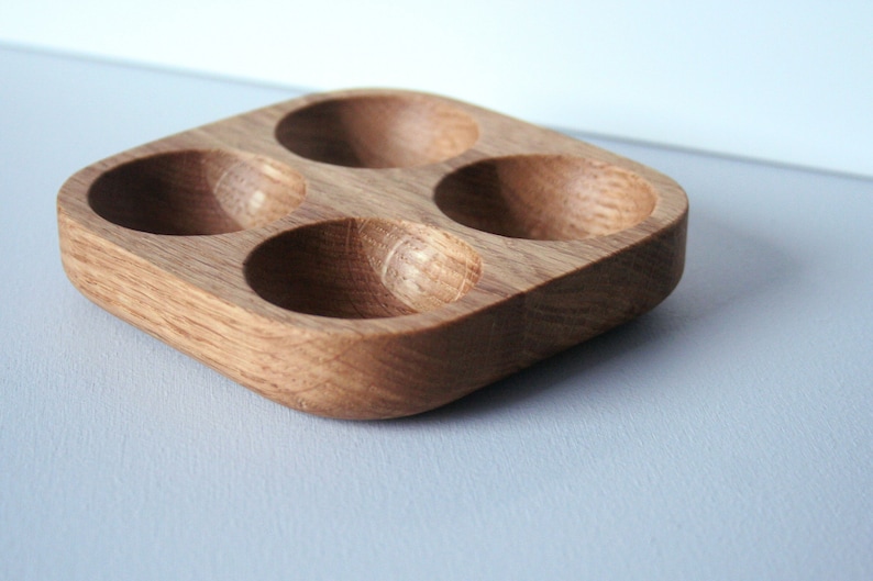 Oak wood egg holder for 4 eggs. Farmhouse Fresh Egg Storage. image 5