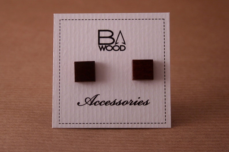 Square wooden stud earrings. Etsy