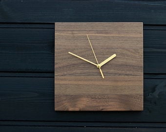 Modern wall clock Wooden silent clock. New Home decor gift. Walnut minimalist clock.