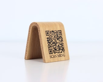 Menú de código QR Signo de menú de código QR. Negocio de signo de código qr de madera.