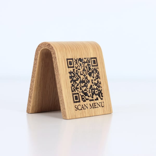 QR code menu QR code menu sign. Wooden qr code sign business.