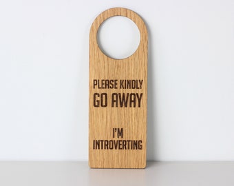 Door hanger Introvert door sign. Introvert gift Wooden door hanger. Door knob sign.