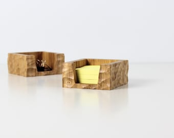 Porte-notes autocollant. Organiseur de bureau. Distributeur de post-it texturés en bois de chêne.