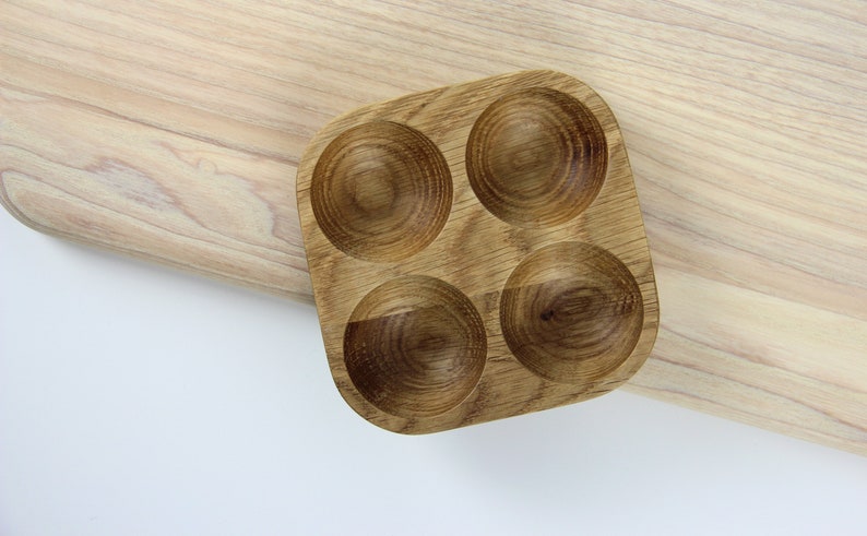 Oak wood egg holder for 4 eggs. Farmhouse Fresh Egg Storage. image 3