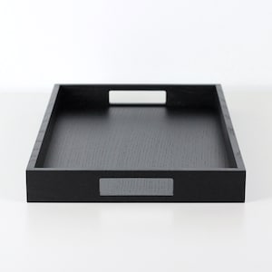 Modern black wooden rectangular serving tray with handles - decorative serving tray