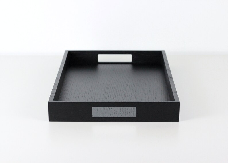 Modern black wooden rectangular serving tray with handles - decorative serving tray