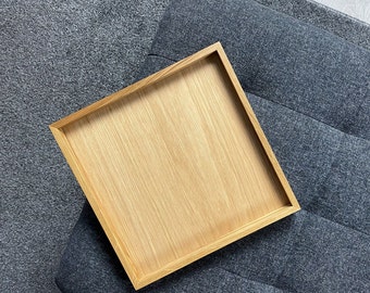 Oak Wood Serving Tray - Handmade Wooden Tray for Living Room Decor and Home Gift