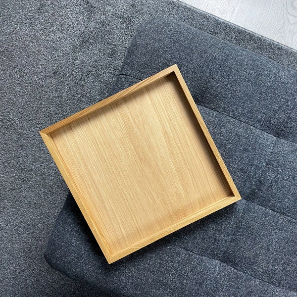 Oak Wood Serving Tray - Handmade Wooden Tray for Living Room Decor and Home Gift