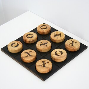 Tic tac toe board game Wooden games. Wood tic tac toe family game night Modern tabletop game image 9
