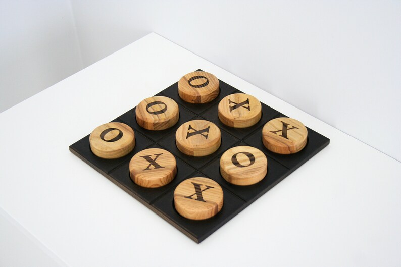 Tic tac toe board game Wooden games. Wood tic tac toe family game night Modern tabletop game image 9