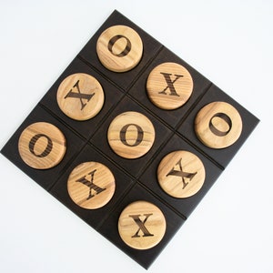 Tic tac toe board game Wooden games. Wood tic tac toe family game night Modern tabletop game image 4