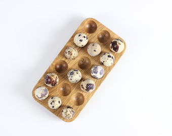 Wooden Quail Egg Holder Tray. Farmhouse Kitchen Decor Storage for 18 Eggs.