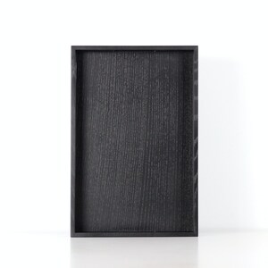 Modern black wooden rectangular serving tray with handles - decorative serving tray. Black wood ottoman tray